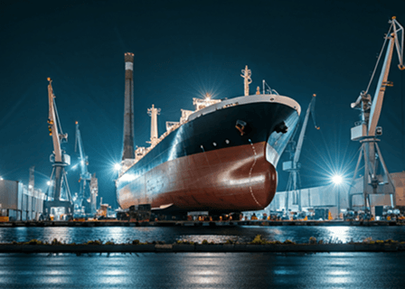Vessel at shipyard at night